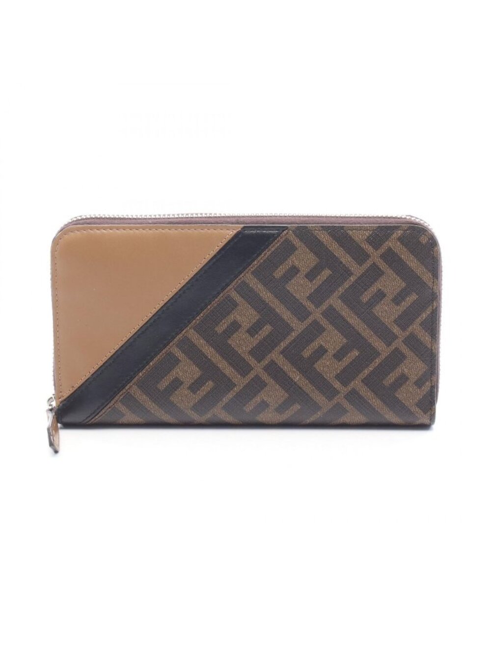 Fendi Round Wallet Diagonal Zucca Brown Black Leather